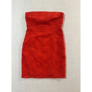 New York & Company Bandeau Dress Womens Size 4 Red Eyelet Sleeveless Back Zip